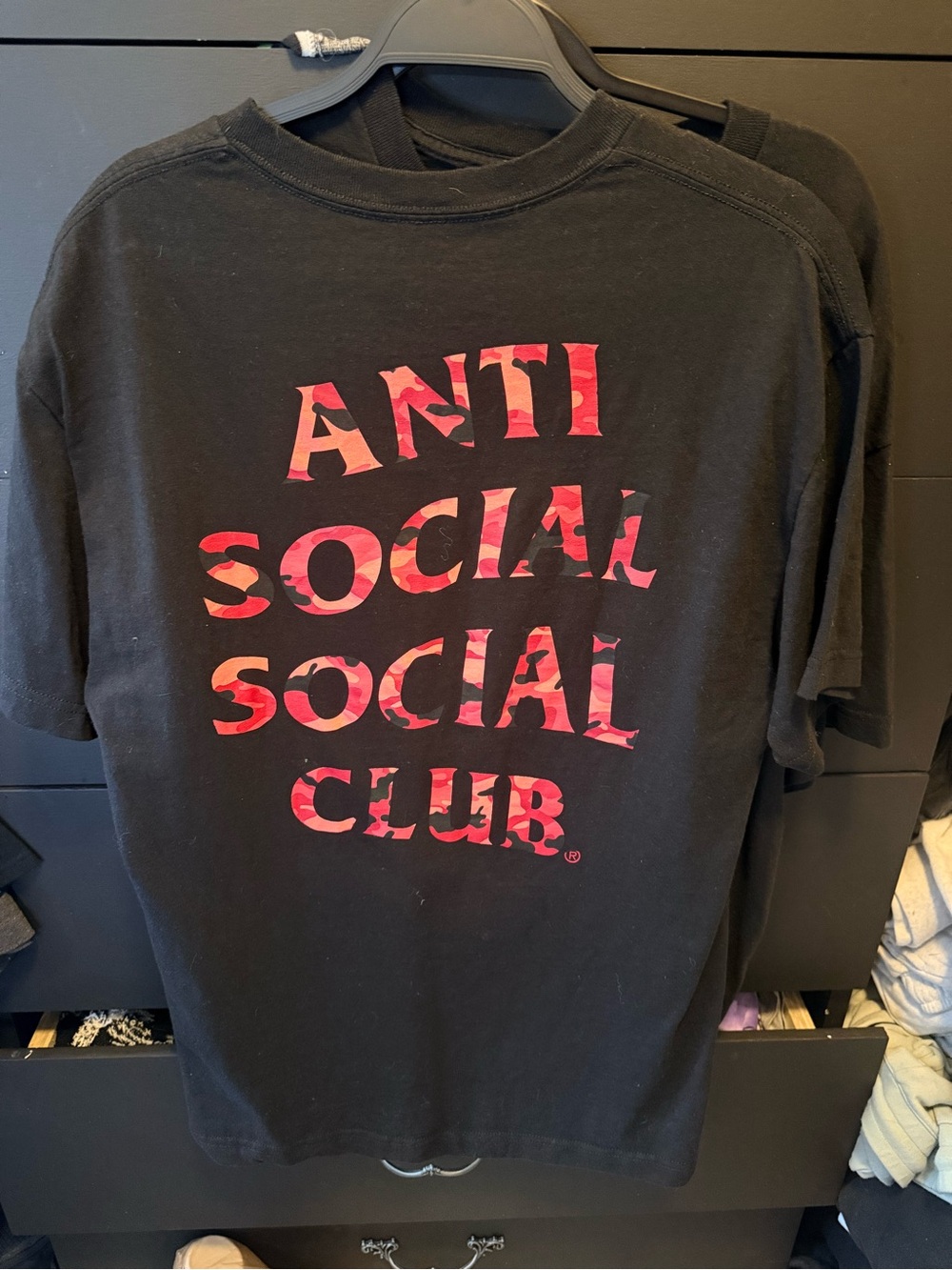 Anti Social Social Club Black Tee with Red Camo Logo